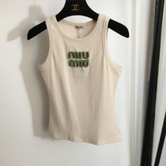🥗Miu Miu Women's Fashion Green Rhinestone Cotton Vest - Picture 1 of 7